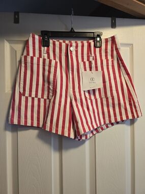TIKTOC Viral Cicy Bell Red and White Striped High-Rise Jean Shorts